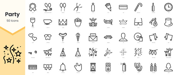 Set of Party icons. Simple line art style icons pack. Vector illustration