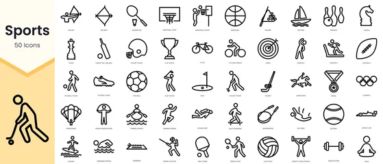 Zelfklevend Fotobehang Set of Sports icons. Simple line art style icons pack. Vector illustration © TriMaker