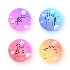 Chemistry dna, Survey and Cloud computing minimal line icons. 3d spheres or balls buttons. Collagen skin icons. For web, application, printing. Chemical formula, Contract, Online storage. Vector