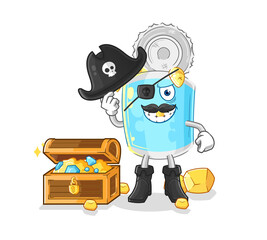 canned fish pirate with treasure mascot. cartoon vector