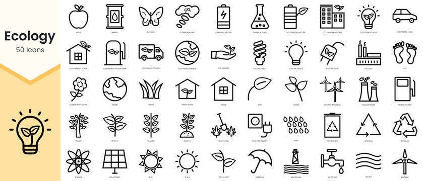 Set of ecology icons. Simple line art style icons pack. Vector illustration