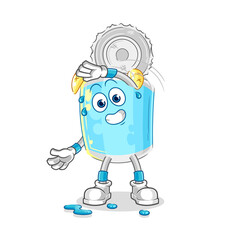 canned fish stretching character. cartoon mascot vector