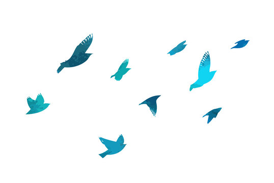 A flock of blue birds. Vector illustration