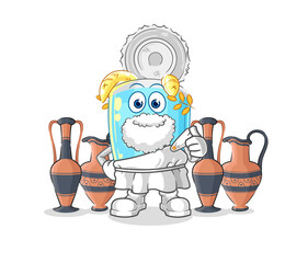 canned fish with greek clothing. cartoon mascot vector