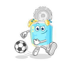 canned fish kicking the ball cartoon. cartoon mascot vector
