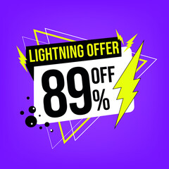 Lightning offer, 89% off, eighty-nine percent off, promotion for sales, flash offer template