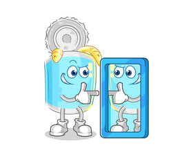canned fish looking into mirror cartoon. cartoon mascot vector