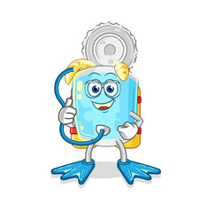 canned fish diver cartoon. cartoon mascot vector