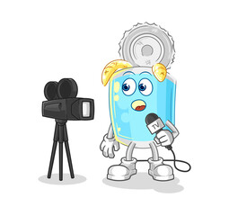 canned fish tv reporter cartoon. cartoon mascot vector