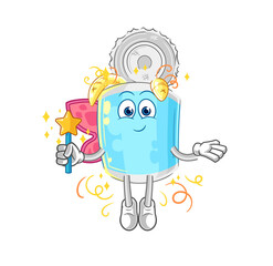 canned fish fairy with wings and stick. cartoon mascot vector