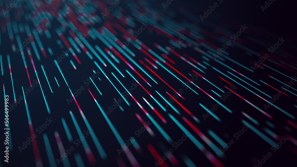 Poster abstract blue background of a particle stream. digital technologies of fiber breaking. illustration 