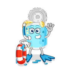 canned fish swimmer with buoy mascot. cartoon vector