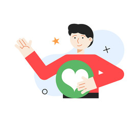 Man with like icon. Social media concept. Vector illustration