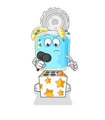 canned fish play whack a mole mascot. cartoon vector