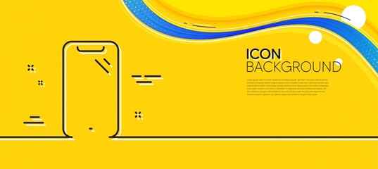 Naklejka na ściany i meble Smartphone line icon. Abstract yellow background. Phone sign. Mobile device symbol. Minimal smartphone line icon. Wave banner concept. Vector