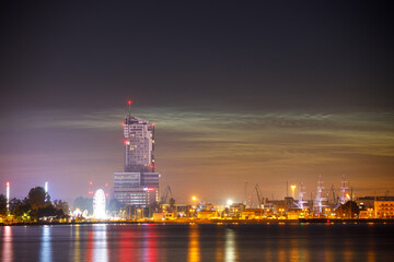 Harbour skyline at summer night in Gdynia, Poland