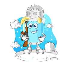 canned fish soldier in winter. character mascot vector