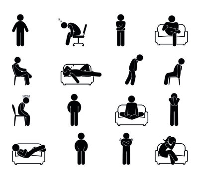 set of human figures, tired man illustration, people resting, stick figure man icon, simple vector silhouette