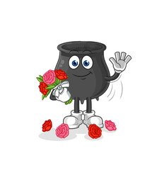 cauldron with bouquet mascot. cartoon vector