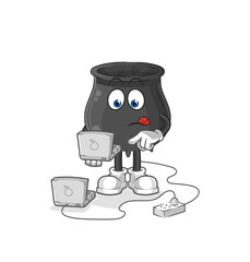 cauldron with laptop mascot. cartoon vector