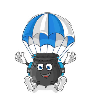 recommend clip art: cauldron skydiving character. cartoon mascot vector