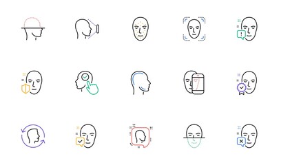 Face recognize line icons. Biometrics detection, Face id and scanning. Identification linear icon set. Bicolor outline web elements. Vector