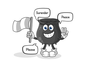 cauldron hold surrender flag mascot. cartoon vector