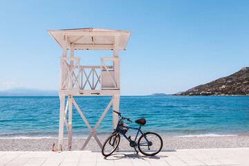 Biking at Loutraki's beach in Greece