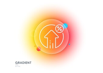 Loan percent growth line icon. Gradient blur button with glassmorphism. Discount sign. Credit percentage symbol. Transparent glass design. Loan percent line icon. Vector