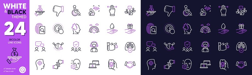 Lungs, Face accepted and Medical mask line icons for website, printing. Collection of Security agency, Recruitment, Loan icons. Multitasking gesture, Voice wave, Lgbt web elements. Vector