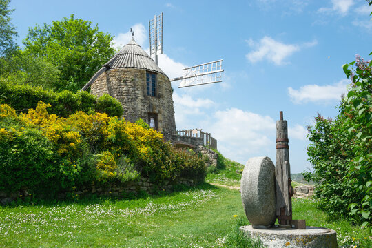 Old windmill in yellow flowers Lautrec, France