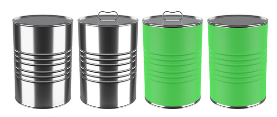 Close-up metal tin can on white background separated shot. Include clipping path. 3D render