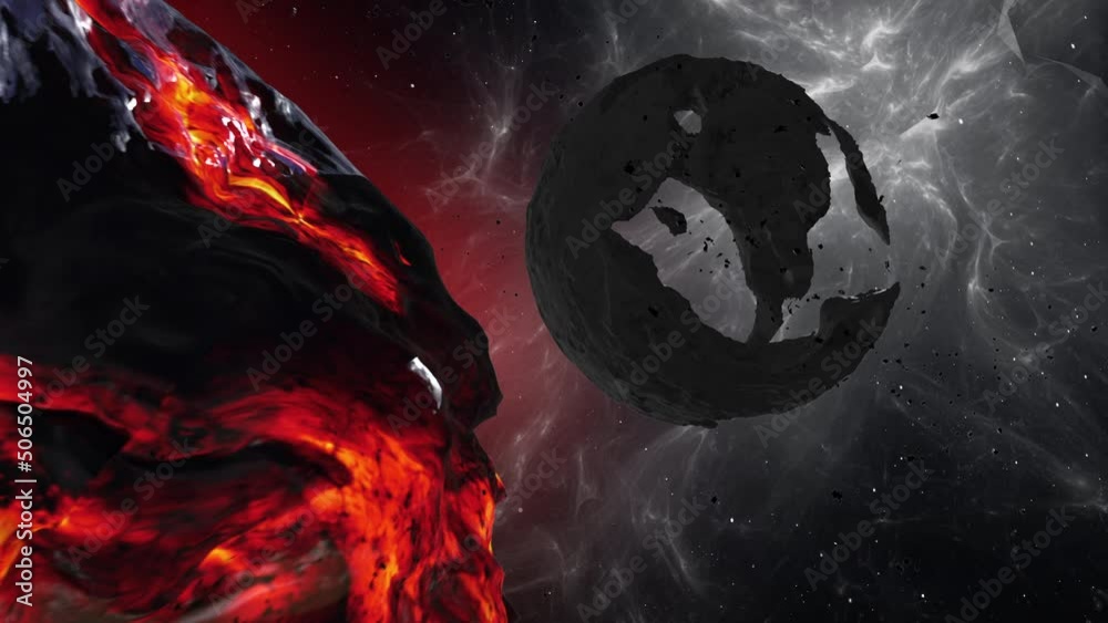 Canvas Prints planet earth and the moon destroyed after asteroid impact 3d rendering, cinematic view of earth and 