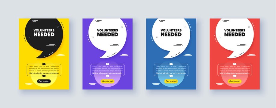 Poster frame with quote, comma. Volunteers needed tag. Volunteering service sign. Charity work symbol. Quotation offer bubble. Volunteers needed message. Vector