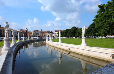 Fototapeta na wymiar Prato della Valle in Padua City in ITALY in Veneto REGION is a wide public square with central island surrounded by many statues of famous historical figures
