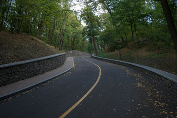 Mountain asphalt road in the forest. The road is a symbol of peace and the way.