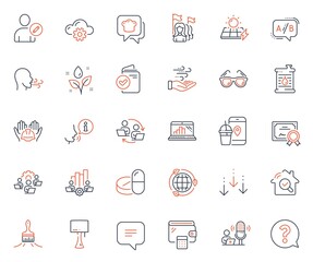 Business icons set. Included icon as Oil barrel, Certificate and Feminism web elements. Edit user, Scroll down, Brush icons. Teamwork process, Plants watering, Medical drugs web signs. Vector