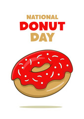 National Donut Day lettering with donut. Poster concept. Vector illustration. Isolated on white background