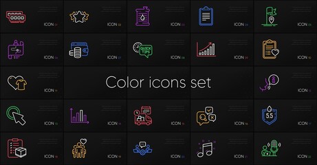 Set of Ph neutral, Parcel checklist and Flag line icons. Include Inspect, Oil barrel, Clipboard icons. Journey path, Ram, Diagram graph web elements. Patient history, Quick tips, Delivery. Vector