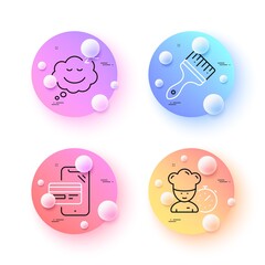 Brush, Sleep and Online shopping minimal line icons. 3d spheres or balls buttons. Chef icons. For web, application, printing. Art brush, Sleepy face, Phone buying. Food time. Vector