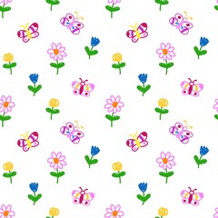 Fototapeta na wymiar Butterflies and flowers seamless pattern