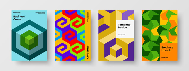 Fototapeta premium Unique geometric shapes handbill layout composition. Minimalistic leaflet A4 design vector concept collection.