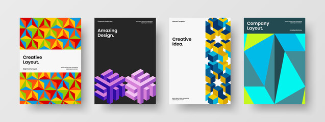 Obraz premium Premium geometric hexagons flyer template set. Creative leaflet design vector concept collection.