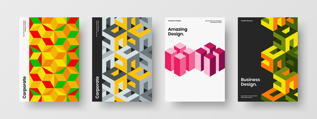 Isolated mosaic hexagons company identity concept bundle. Creative booklet A4 vector design layout collection.