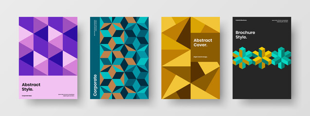Modern geometric hexagons flyer template set. Unique pamphlet A4 vector design illustration collection.