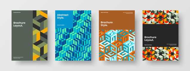 Trendy geometric pattern flyer illustration bundle. Simple banner A4 design vector layout set.