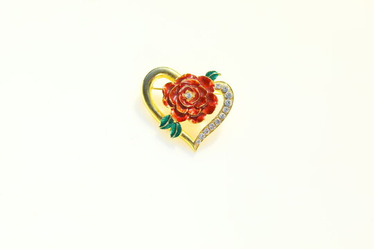 Ornate Heart Brooch Pin Vintage Costume Jewelry Fashion Accessory