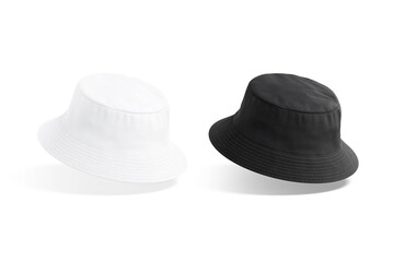 Blank black and white bucket hat mockup, no gravity - obrazy, fototapety, plakaty