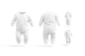 Blank white baby zip-up sleepsuit mockup, different views