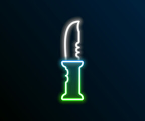 Glowing neon line Military knife icon isolated on black background. Colorful outline concept. Vector